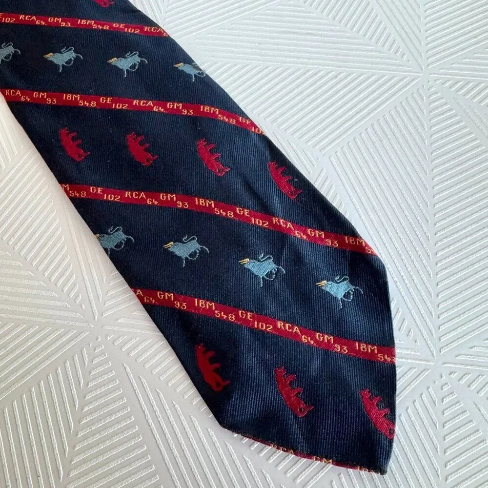 Vintage Stock Market Silk Novelty Tie Bears Bulls London Motif USA